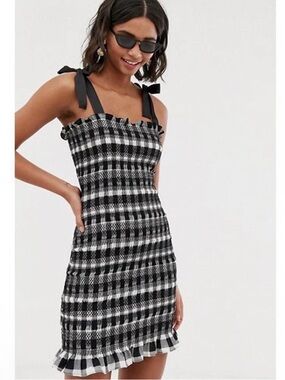 Black & White Tie-Shoulder Mini Dress